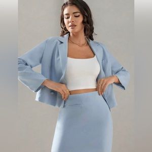 Blue Blazer & Skirt Set|Fashion Nova